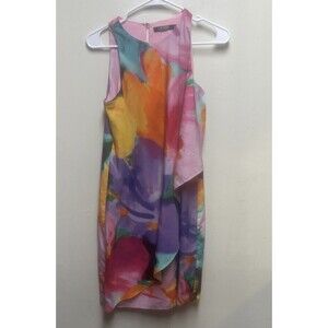 LAUREN RALPH LAUREN Watercolor Floral Crepe Shift Dress Vibrant Pastel 2p Lined